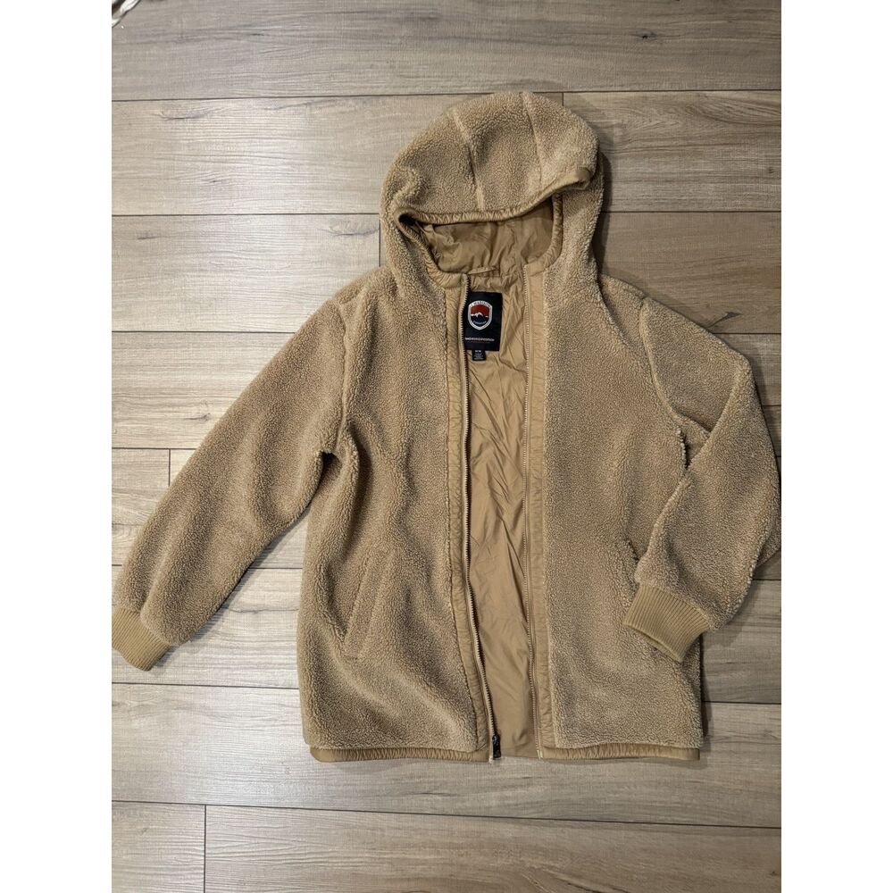 1 Madison Expedition Faux Sherpa Jacket Coat Women's Medium Hooded Gorpcore